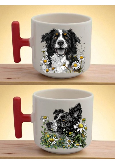 Papatya Ve Köpek Teması Latte Bardağı - Doğum Günü Hediyesi Kadın, Hediye Fikirleri Beyaz