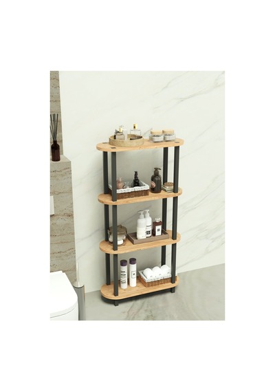 Soft 4 Katlı Banyo Düzenleyici Çok Raflı Banyo Organizeri Çok Amaçlı Banyo Düzenleyici - Meşe Meşe