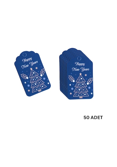 Yılbaşı Happy New Years Yazılı Hediye Etiketi, Çam Desenli Paketl