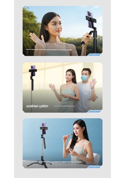 160cm Çift Işıklı Telefon Tripod Bluetooth Kumandalı Video Çekim Selfie Tripod Standı Telefon Tutucu 160 Cm