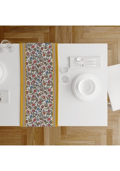 Colorful Flowers Runner 140x45cm Renkli Çiçek, Ince Keten Uluslararası Yıkama Ve Solmama Sertifikası Çok Renkli