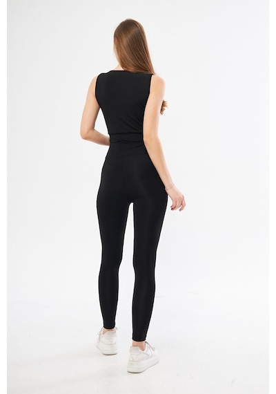 Lesa Wear Yüksek Bel Likralı Toparlayıcı Tayt Crop Takım Siyah