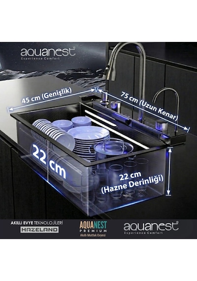 Hazeland Aquanest Premium 5 Tuşlu Akıllı Evye Antrasit