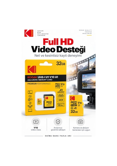 32gb Microsdhc Hafıza Kartı Uhs-ı U1 V10 A1 Class 10 85 Mb/s Full Hd Destekli Sd Adaptörlü