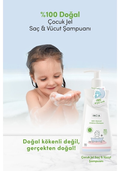 INCIA %100 Doğal Organik Sertifikalı Bebek ve Çocuk Jel Şampuanı Saç Vücut Lavanta Konak Önleyici 350 ml
