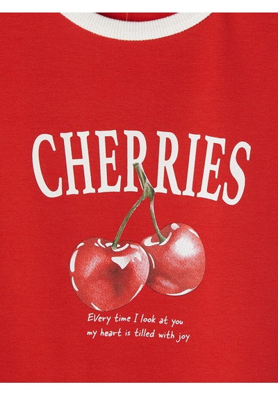 Lcw Modest Kırmızı Bisiklet Yaka Baskılı Kadın Tişört