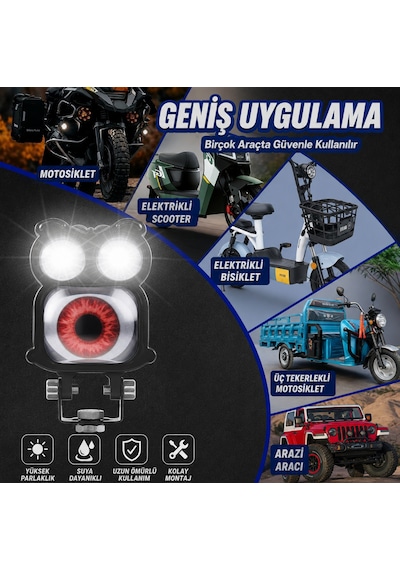 Şeytan Göz Tasarım 2 Adet Led Araç/motor Işığı: Çift Renk Beyaz&sarı Güçlü Evrensel Sis Farı