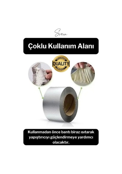 72 Mm X 2 Mt Su Geçirmez Sızdırmaz Çatı Boru Dayanıklı Çamur Sakız Bant Alüminyum Tamir Bandı