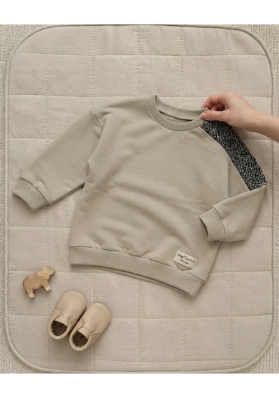 Tuffy Erkek Bebek Gri Saklambaç Temalı Triko Kol Sweatshirt