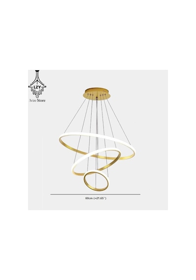 Modern 3 Halkalı Eskitme Led Sarkıt Avize 3 Renkli - Kumandalı & Şekli Ayarlanabilir Altın