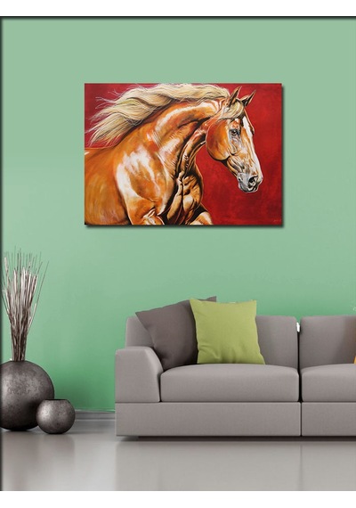 Kanvas Tablo Altın Atın Gücü 100cmx140cm