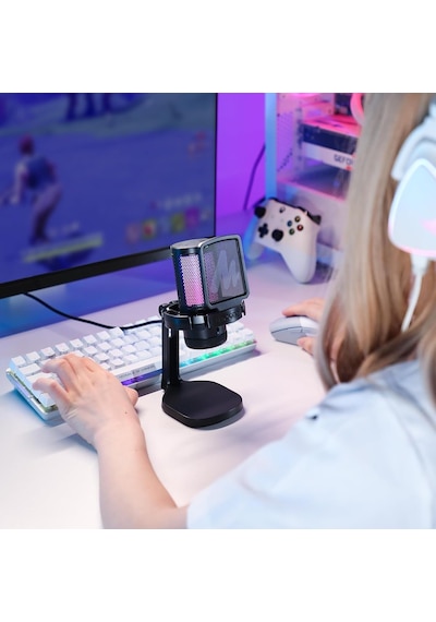 Pc İçin Usb Mikrofon, Sessiz Düğmeli Rgb Oyun Mikrofonu, Gürültü Önleyici Kondenser Mikrofon, Akış, Podcast, Ka