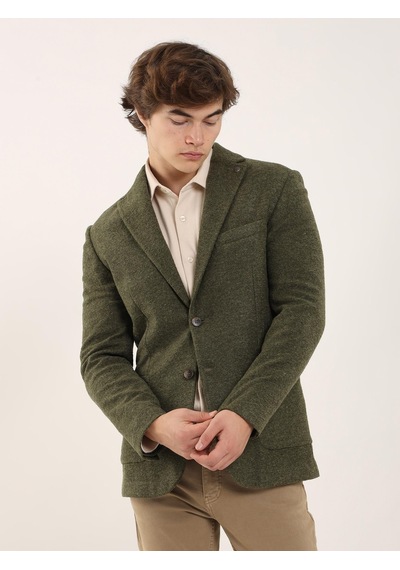Dufy Haki Erkek Slim Fit Mono Yaka Ceket - 96580 Haki