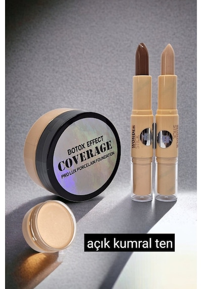 Wonderway Yoğun Kapatıcı Porselen Fondöten & Kontür Set Açık Kumral Ten