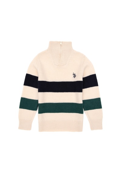 U.S. Polo Assn. Erkek Çocuk Yarım Fermuarlı Krem Triko Kazak 50295517-VR071