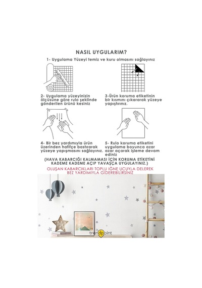 Trendpoint Kendinden Yapışkanlı 60cm 100cm Beyaz Yıldızlı Duvar Kağıdı Dolap Çocuk Odası Kaplama