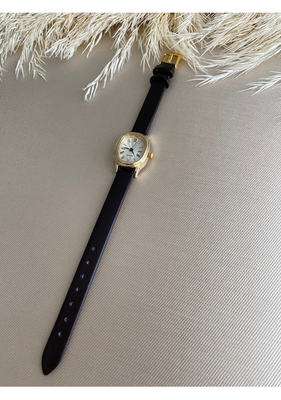 Esrada Quartz Retro Minimal Vintage Deri Kordon Kadın Kol Saati Gold