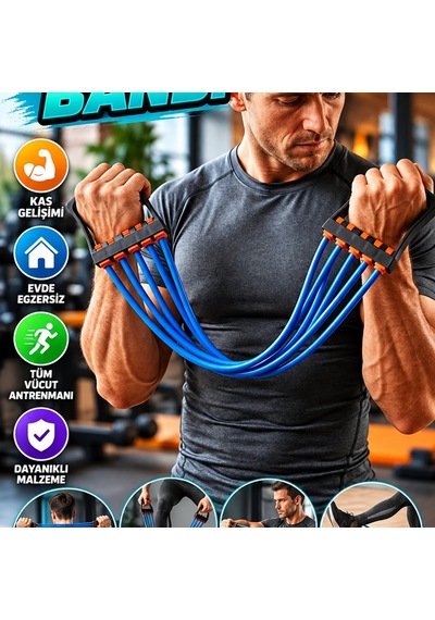Çok Amaçlı Fitness Direnç Lastiği Saplı Ev Egzersiz Ve Antrenman Bandı Çok Renkli