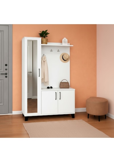 Loft Aynalı Portmanto Ve Askılıklı Vestiyer Takımı - Beyaz Çok Renkli Loft Aynalı Portmanto Ve Askılıklı Vestiyer Takımı - Beyaz Çok Renkli