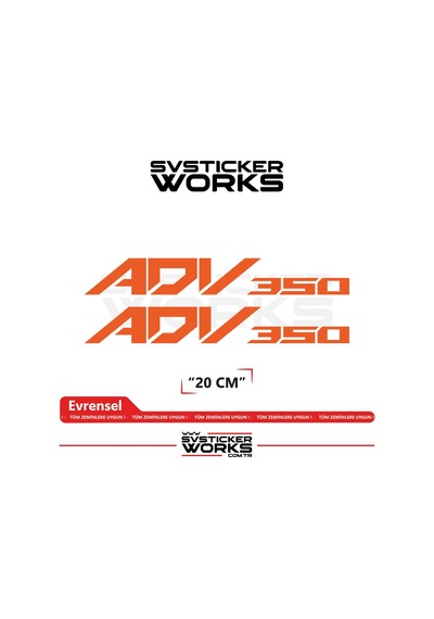 Honda Adv 350 Sticker Uyumlu Yazı Yüksek Kalite Özel Kesim Folyo 2'li Set Turuncu