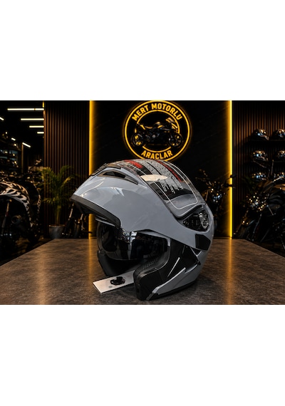 Jk 902 Cement Grey Colour Çene Açılır Motosiklet Kaskı Açık Gri