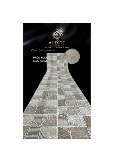 Nesrin Kahve Kaymaz Taban Dekoratif Dokuma Halı Yolluk Geometrik Mozaik Desen Salon Mutfak Halısı Krem