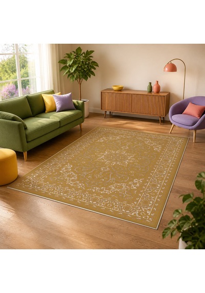 Kartela Halı Aven Halı Jüt Taban Dokuma Halı Hardal Sarısı - 60 X 90 Cm