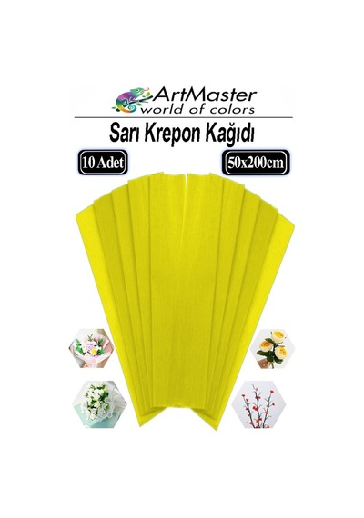 Krapon Kağıdı Sarı Renk 10 Adet 50x200 Cm Grapon Kağıdı 10'lu Okul Proje Sınıf Anaokulu Kreş Süsleme