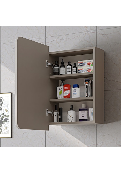 Likya Kulpsuz Tek Kapaklı Aynalı Mdflam 45 Cm Aynalı Banyo Üst Dolabı Kumtaşı