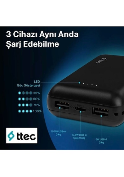 Ttec Recharger 10.000 mAh Taşınabilir Hızlı Şarj Aleti/Powerbank