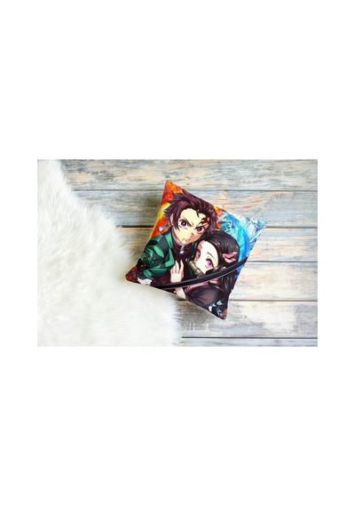 Demon Slayer Tanjiro And Nezuko Desenli Kare Yastık Kılıfı Çok Renkli