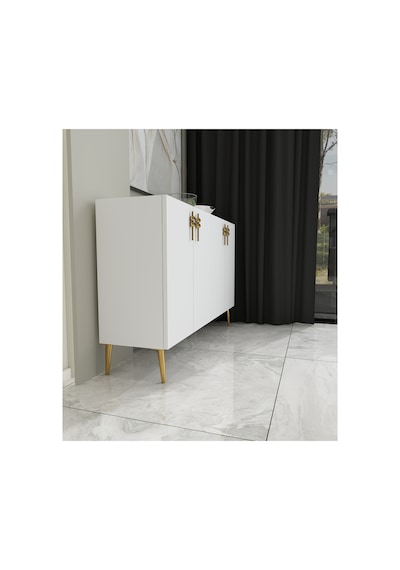 Vera 120 Cm Konsol , Tv Ünitesi, Çok Amaçlı Dolap Beyaz-altın Beyaz-altın