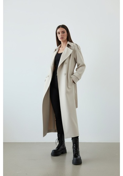 Durivya Apoletli Oversize Trençkot Taş Rengi