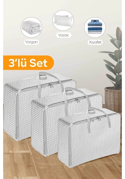 Serstil 3 Boy Yorgan, Yastık, Kıyafet Hurcu - Gri Benekli