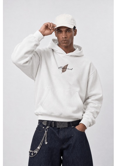 Respire Erkek Botanical Patch Detaylı Oversize Hoodie Ekru