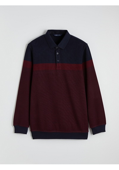 Lcwaıkıkı Classic Bordo Polo Yaka Renk Bloklu Erkek Sweatshirt