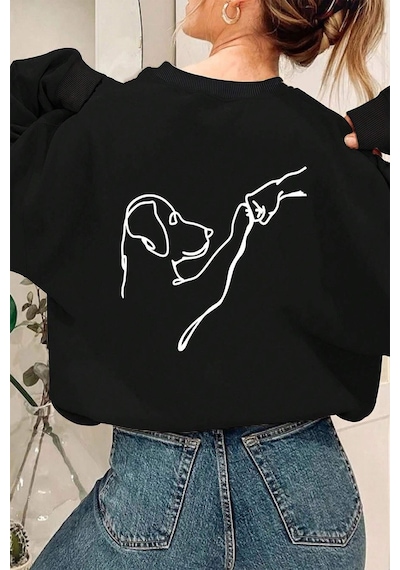 Uyguntarz Can Dostum Baskılı Oversize Sweatshirt Antrasit