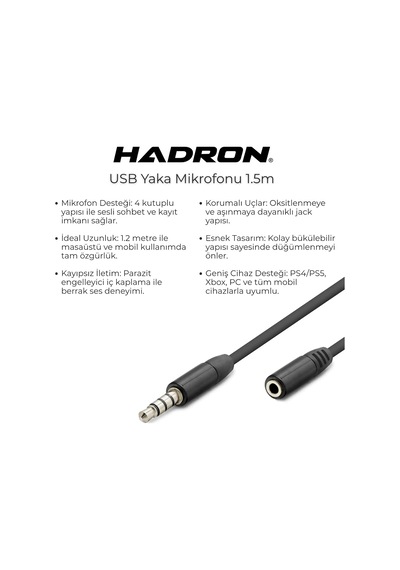 Hdx1012 3.5mm Trrs 4 Kutuplu Aux Uzatma Kablosu 1.2 Metre, Mikrofon Ve Ses Destekli Kulaklık Uzatıcı - Oyun Konsolu, Laptop Ve Telefon Uyumlu Siyah