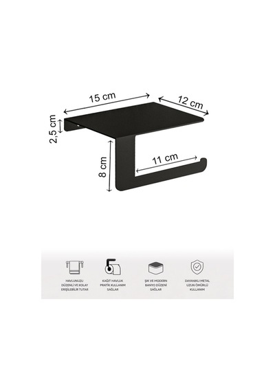 Siyah Tuvalet Kağıtlığı - Dayanıklı Banyo & Tuvalet Düzenleyici