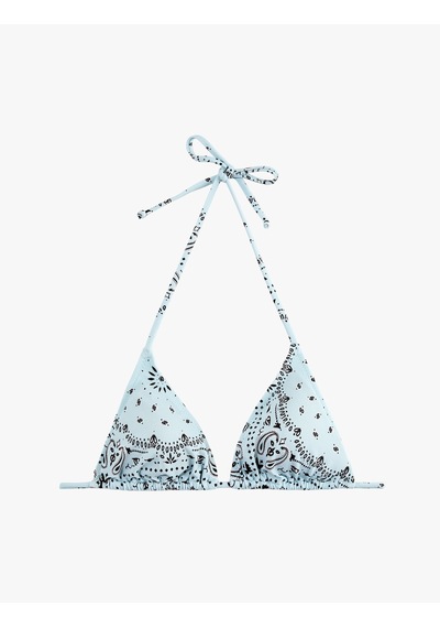 Koton Halter Yaka Şal Desenli Üçgen Bikini Üstü Mavi Desenli 6sak10295mm