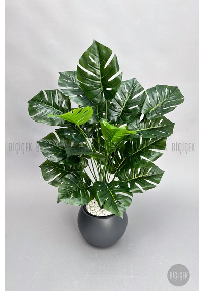 Biçiçek Yapay Monstera Deve Tabani Bi̇tki̇si̇ 65 Cm Antresi̇t Küre Saksıda