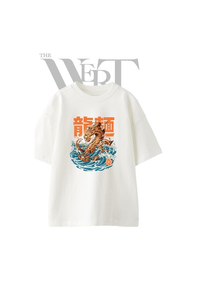 Thewert Ramen Dragon Tasarım Baskılı Ünisex Beyaz Oversize T-shirt