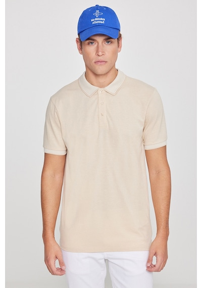 Ac&Co / Altınyıldız Classics 488670661 Düğmeli Polo Yaka Cepsiz Slim Fit Erkek Tişört Bej