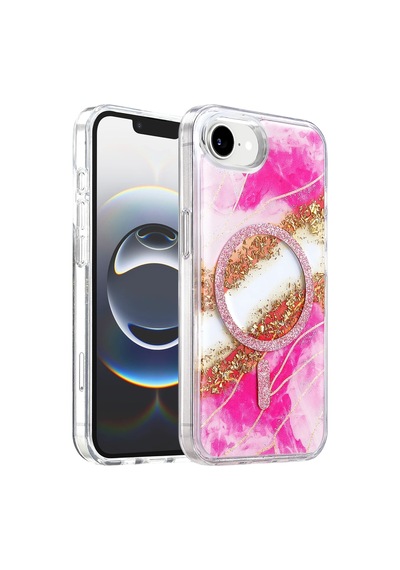 Onegif Apple iPhone Uyumlu 17e Lotus Simli Magsafe Kapak - Pembe