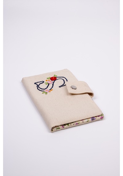 Fabric Craft Bag Kadın Cüzdanı, Kişiselleştirilebilir İsimli, Nakışlı Kanvas Kumaş Siyah - Krem