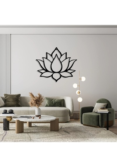 Lotus Çiçeği Metal Tablo Siyah