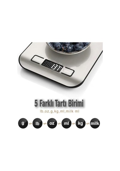 Techfit Tf-1002 Dijital Mutfak Terazisi, 5 Kg Kapasiteli, Paslanmaz Çelik, Lcd Ekran, Dara Fonksiyonlu, G/ml/oz/lb Ölçüm Birimleri Açık Bej