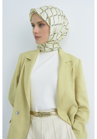 Armine Saf İpek Sura Eşarp-2026 İlkbahar-yaz- 953800d Krem-Mavi