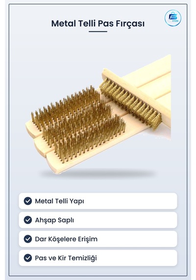 Metal Telli Ahşap Saplı Pas Kir Sökme Temizleme Fırçası Dayanıklı