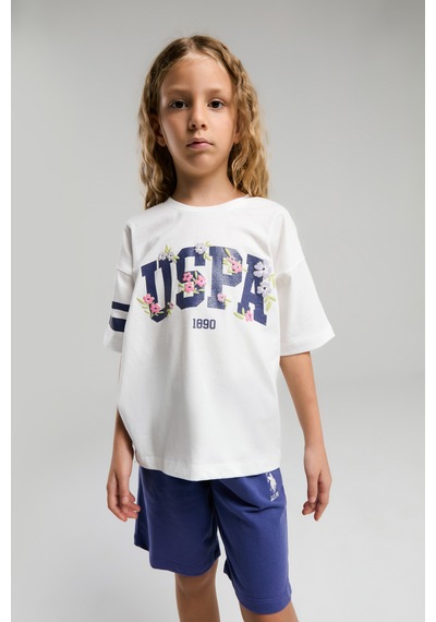 U.s. Polo Assn. 2070 %100 Pamuk Cepli Kız Çocuk Şort Pijama Takım Beyaz
